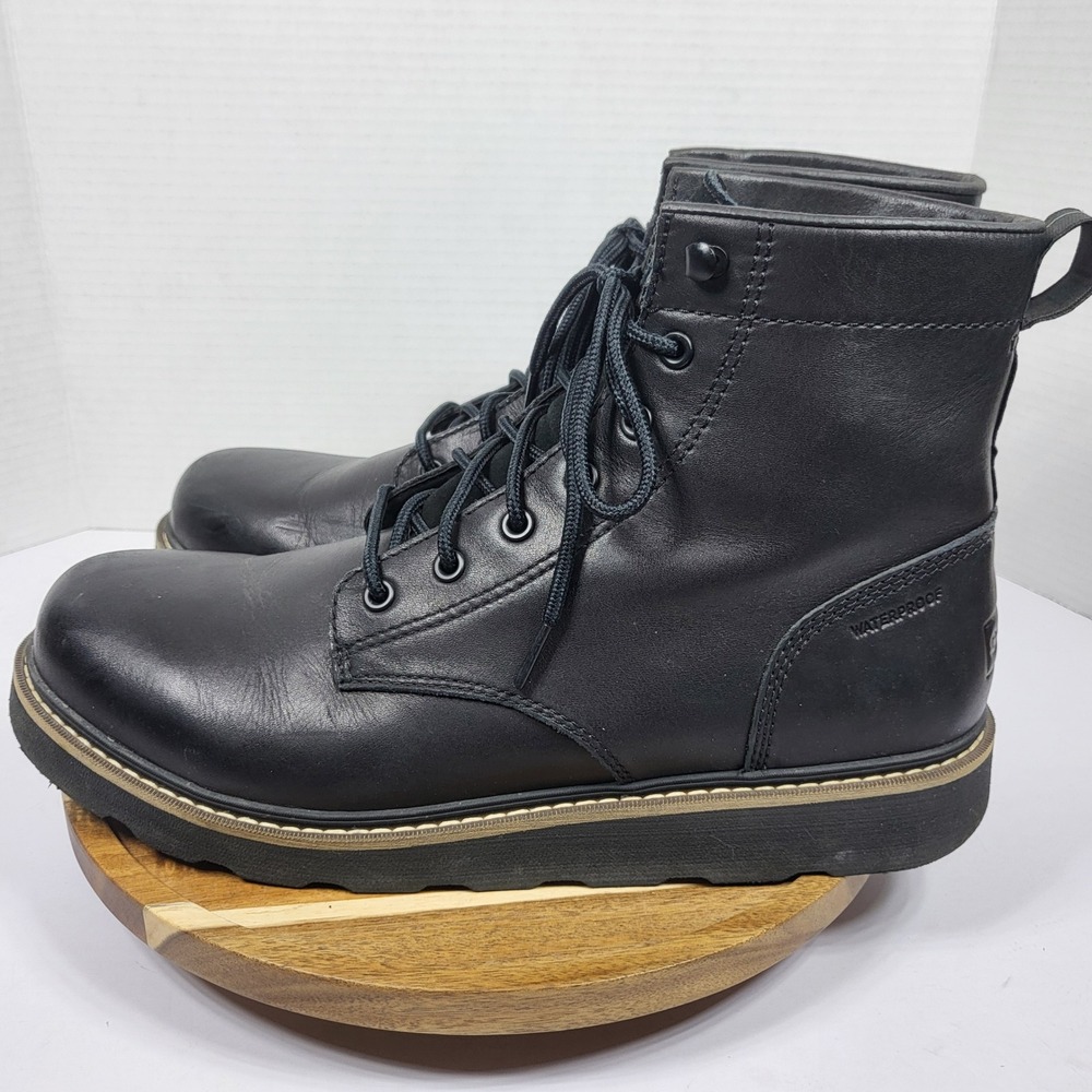 SOREL Mens Slabtown 62 Waterproof Black Full Grain Leather Plain Toe Boots Sz 12